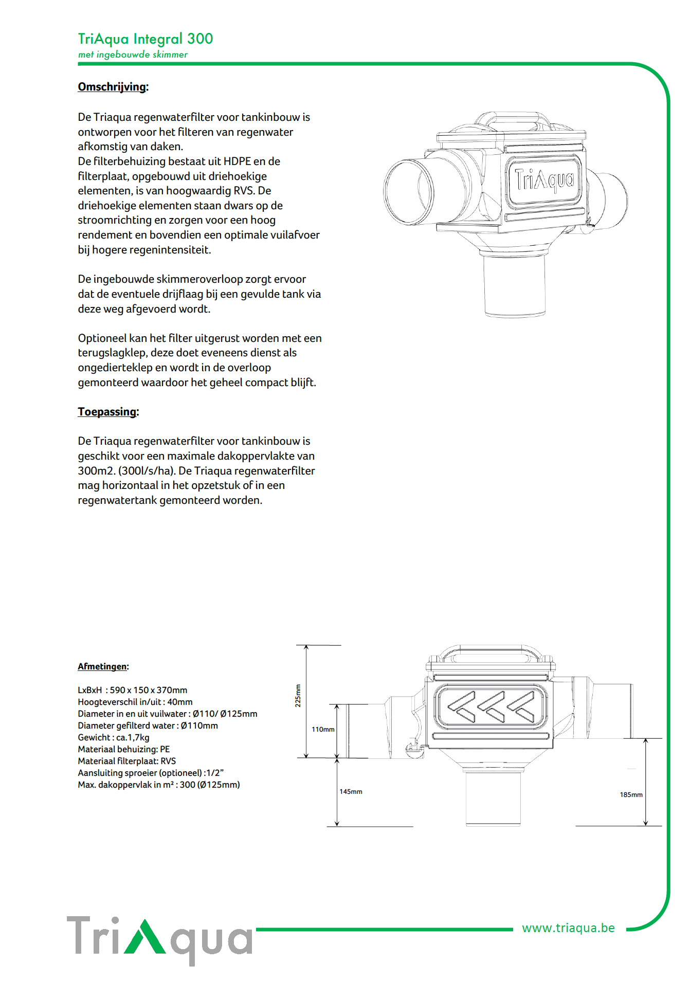 Triaqua Tankfilter 300 met skimmer