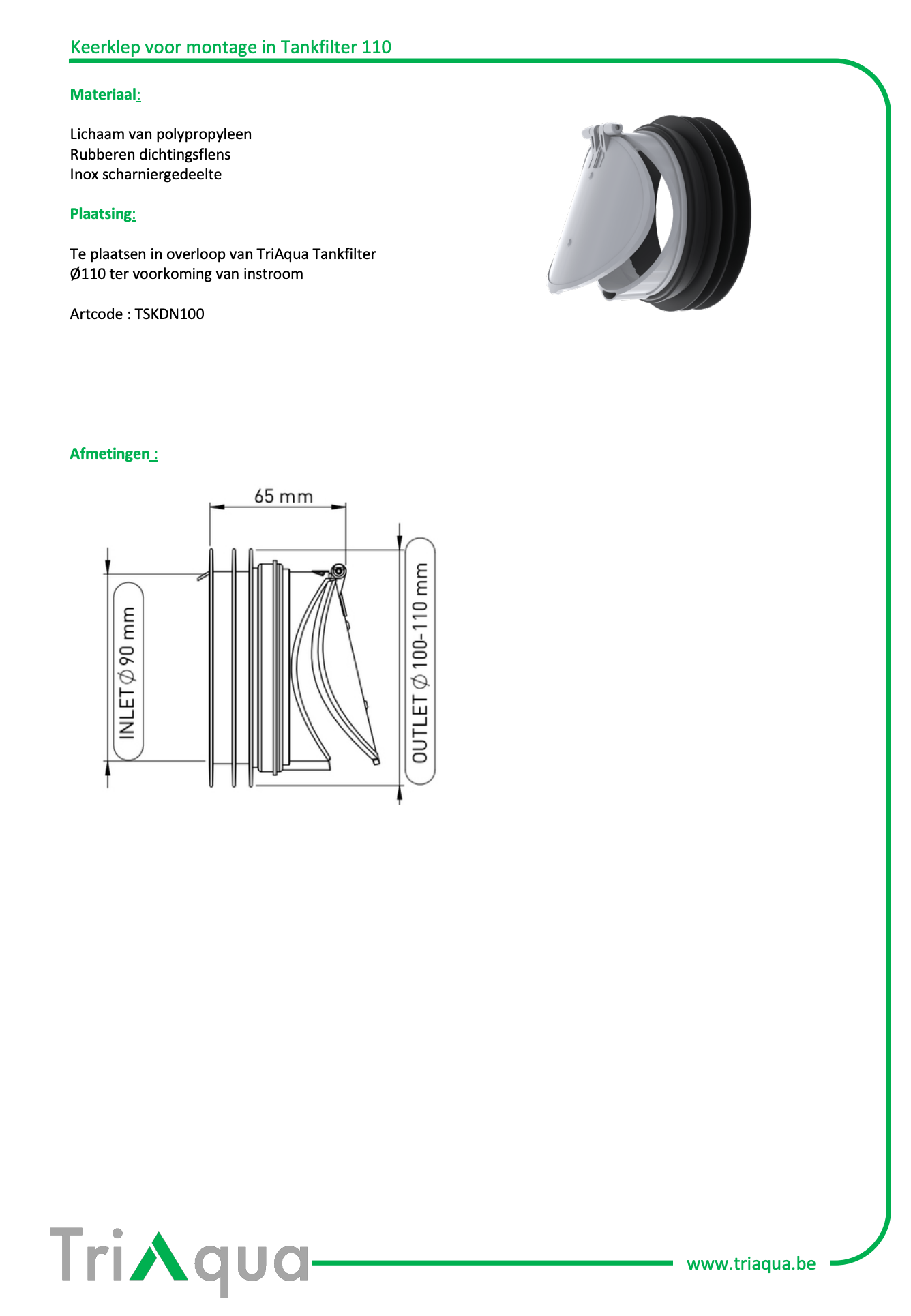 Terugslagklep 110 inbouw